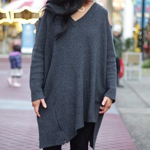 Charcoal V-Neck Asymmetrical Sweater
